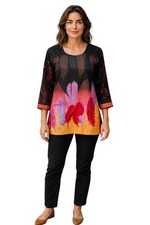 Tunic for Women Short Printed Kurtis Long Sleeves Crepe Kurti Kurta Tops - Mixed