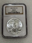 1988 Silver Eagle  NGC MS 69 Brown Label ~ Pristine ~ NO SPOTS (284)