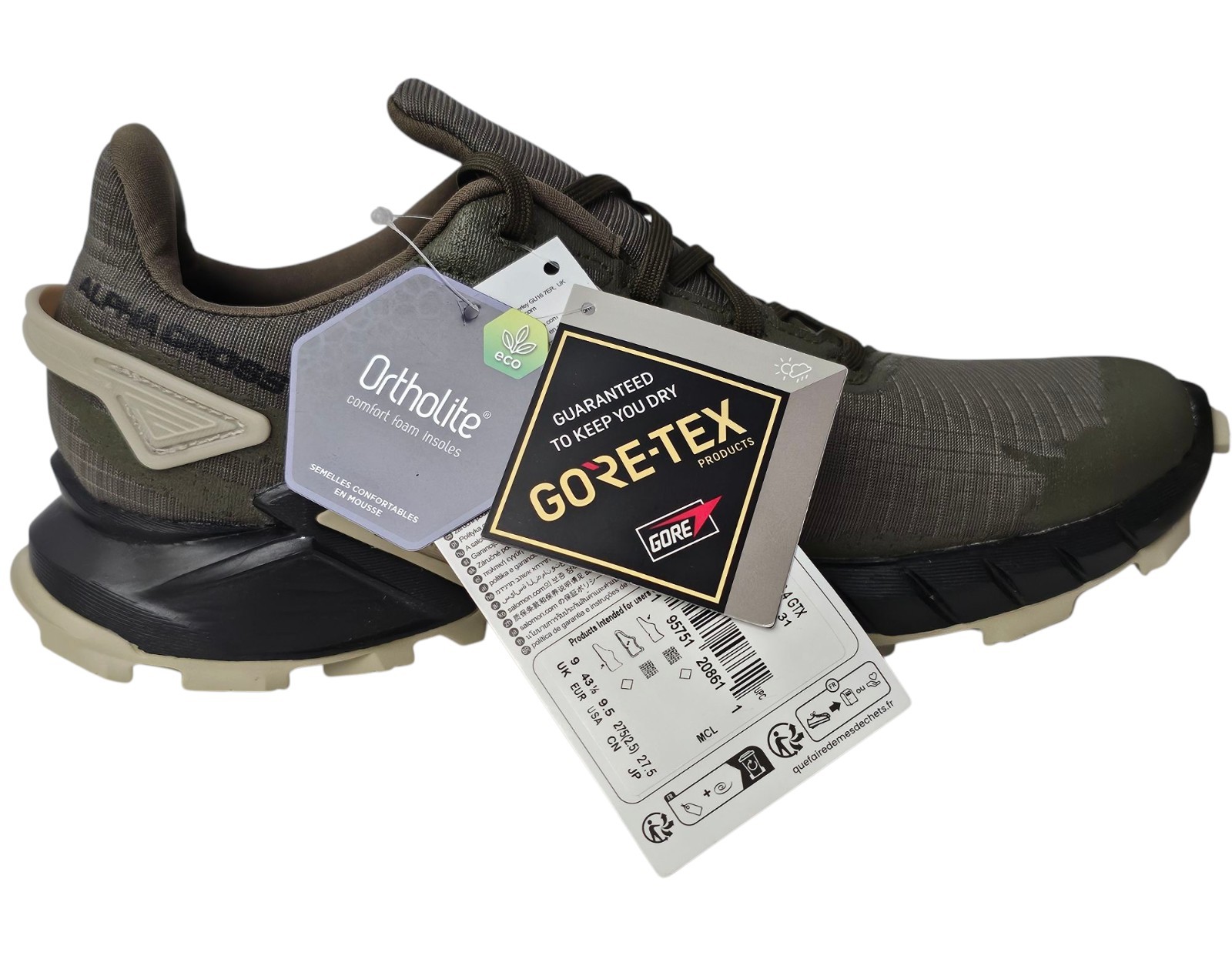 Scarpe Salomon Uomo 9.5 Alphacross 4 GTX Gore Tex Escursionismo Trail Oliva