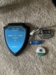 South Sound Seahawkers President Memorabilia Harold “Gus” Gisolo Plaque, Button