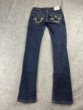 True Religion Jeans Womens 25 Gold Stitch Blue Skinny Low Rise Stretch Denim Y2K
