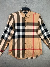 Burberry Brit Nova Check Shirt Mens Large Beige Tan Plaid Button Down Designer