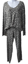 Soma Brushed Cozy Pajama Set L Shirt Pants 2pc Soft Stretch Gray Animal Print