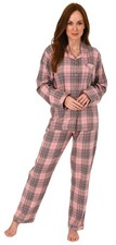 Damen Flanell Pyjama Schlafanzug kariert mit Knopfleiste und Hemdkragen