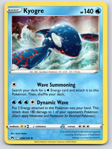 2023 POKEMON KYOGRE CROWN ZENITH 036/159 HOLO RARE NM A45835 FREE S&H