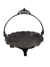 James W Tufts Quadruple Plate Etched Birds Dragonfly Footed Bowl with Handle