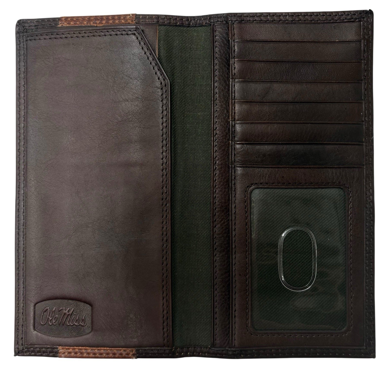 Ole Miss Rebels Genuine Leather Branded Secretary Wallet-Tall/Roper-by Enmon-New