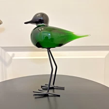 Copenhagen Imports Glass Bird Sandpiper Green Metal Legs Cute MCM Decor 7” Tall