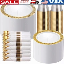 Disposable Dinnerware Set 100 Plates 150Pc Silverware 50 Cups for Party NEW