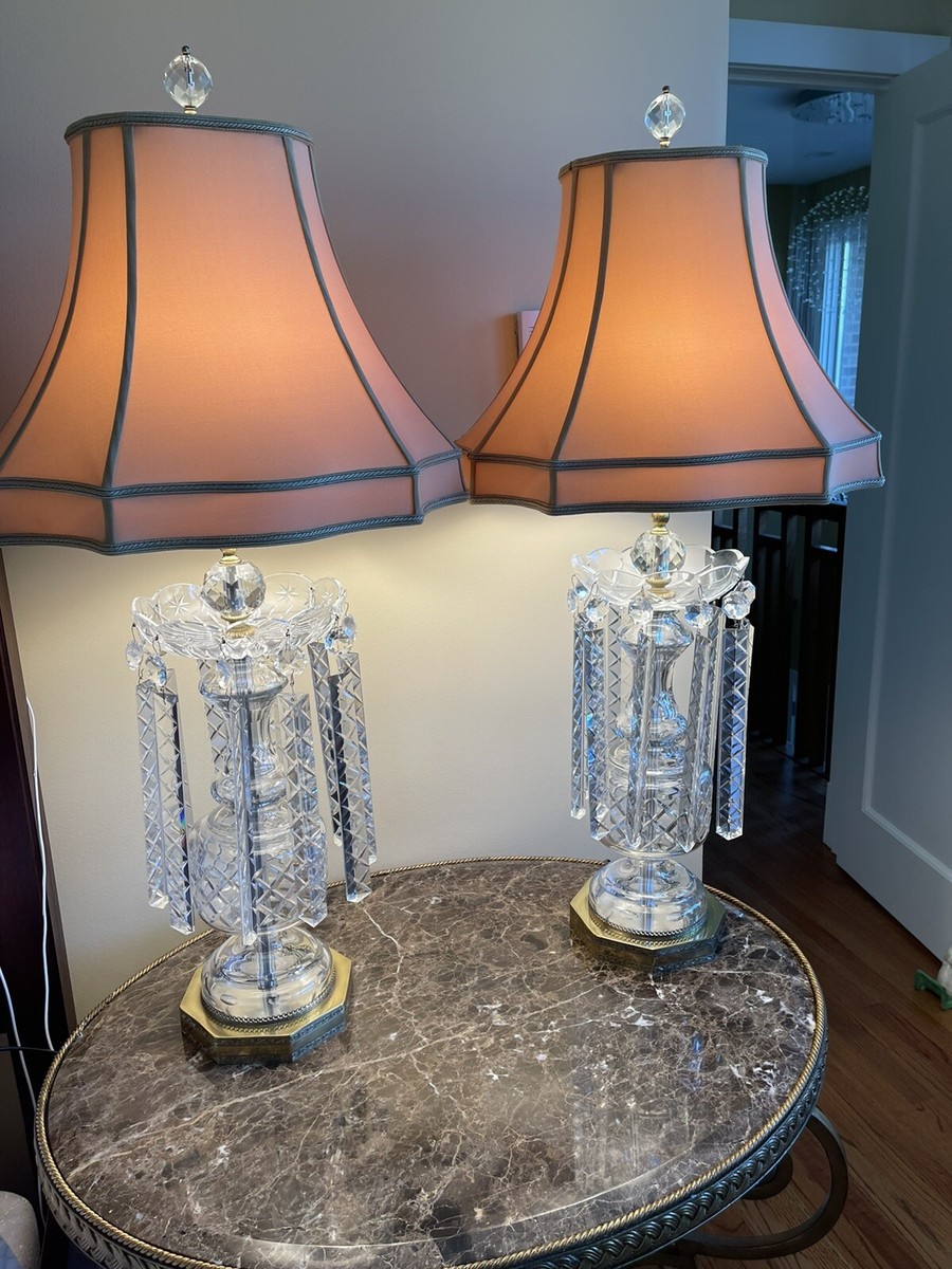 pair crystal table lamps vintage rewired includes lampshades