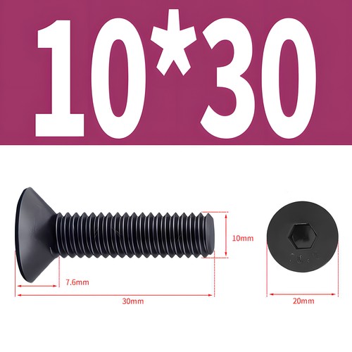 Tornillos avellanados de acero M10 DIN 7991 10.9 negro hexágono interior cabeza avellanada M10x - Imagen 7 de 17
