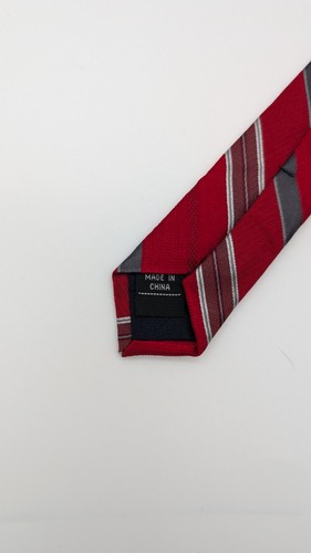 Jones New York 100% Silk Red Grey Burgundy Striped Neck Tie NEW - Picture 8 of 9