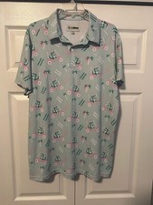 Tipsy Elves Golf Polo Men L Green Alligator Golf Cart Polyester Performance