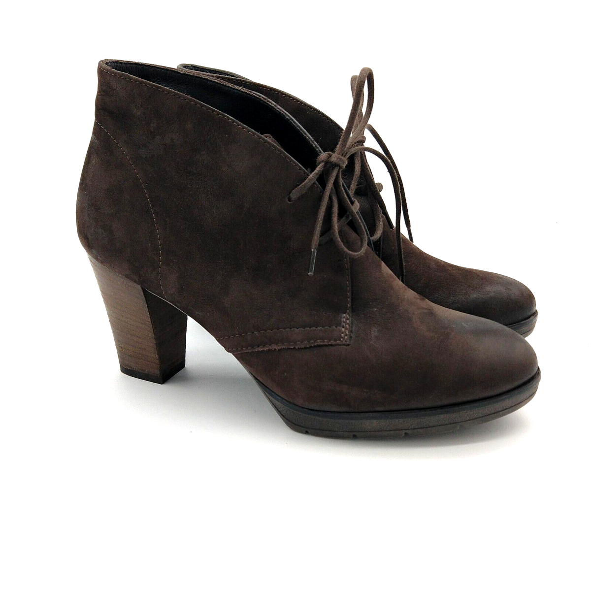 Paul Green Brown Leather Lace Up Ankle Boots UK Size 5 US 7.5 Stacked Heel  | eBay