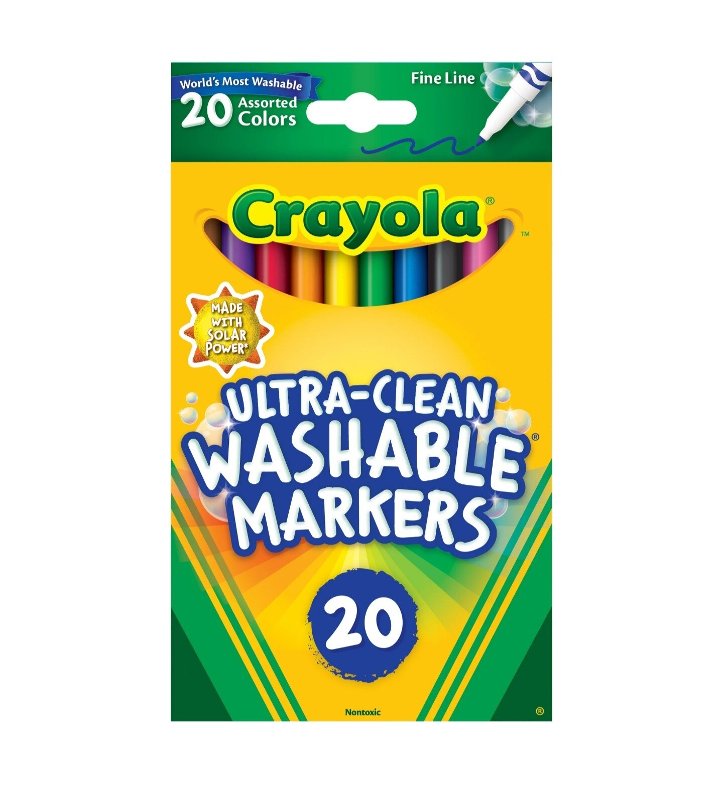 Crayola Ultra-Clean Washable Fine Line Markers, 20 Ct, Schoo