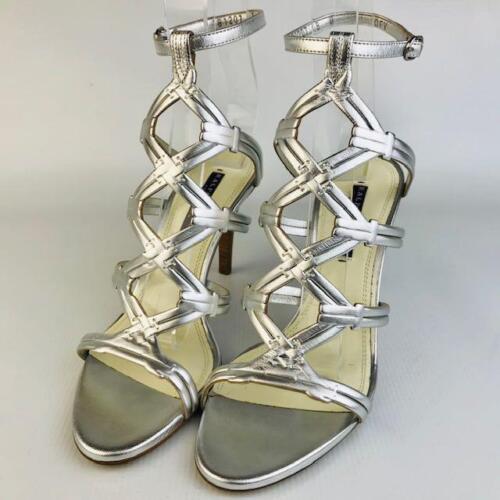 RALPH LAUREN PURPLE LABEL Leather Sandals 8 Silver Authentic Women New Unused - Picture 1 of 12