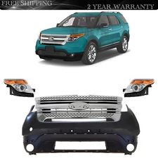 Front Bumper Cover & Grille Assembly Chrome Kit For 2011-2015 Ford Explorer