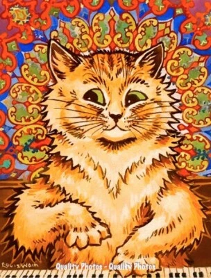 GOODS GALORE Cat Playing the Piano 8.5x11" Photo Print Louis Wain Feline Animal Painting Art