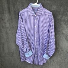 Bugatchi Uomo Shirt Men  s 18 Long Sleeve Purple Striped Flip Cuff Button Up