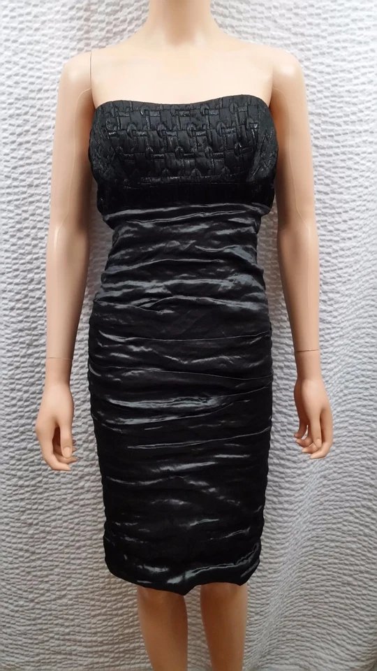 NEW Women Nicole Miller Black Metallic Crinkle Gown Ball Prom Cocktail Dress 8 - Image 2 of 4