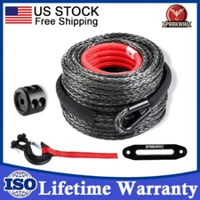 SPARKWHIZ 26500LBS 3/8"x100FT Synthetic Winch Rope Cable Kit Winch Line Cable US