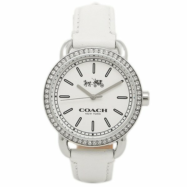 Coach Women's Crystal Accented White Leather Band Stainless Steel 32mm