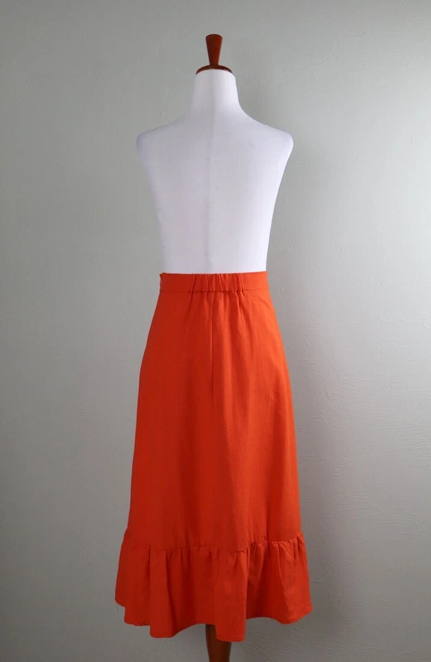 ANTHROPOLOGIE $139 O.P.T Solid Orange Flax Flounce Hem Midi Skirt Size XS - Image 3 of 4