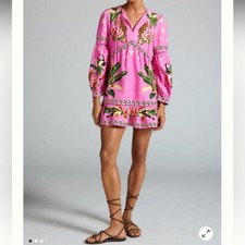 Farm Rio XL Dress Leopard Forest Mini Babydoll Floral Tropical Resort Party