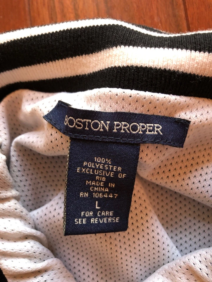 BOSTON PROPER ~ Zip Front Varsity Style Jacket Black & White LARGE sport - Image 4 of 4