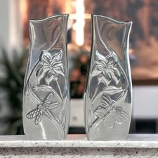 Vintage Ornate Floral Lenox Salt and Pepper Shakers Silver Plate 5.5" x 2" VGC