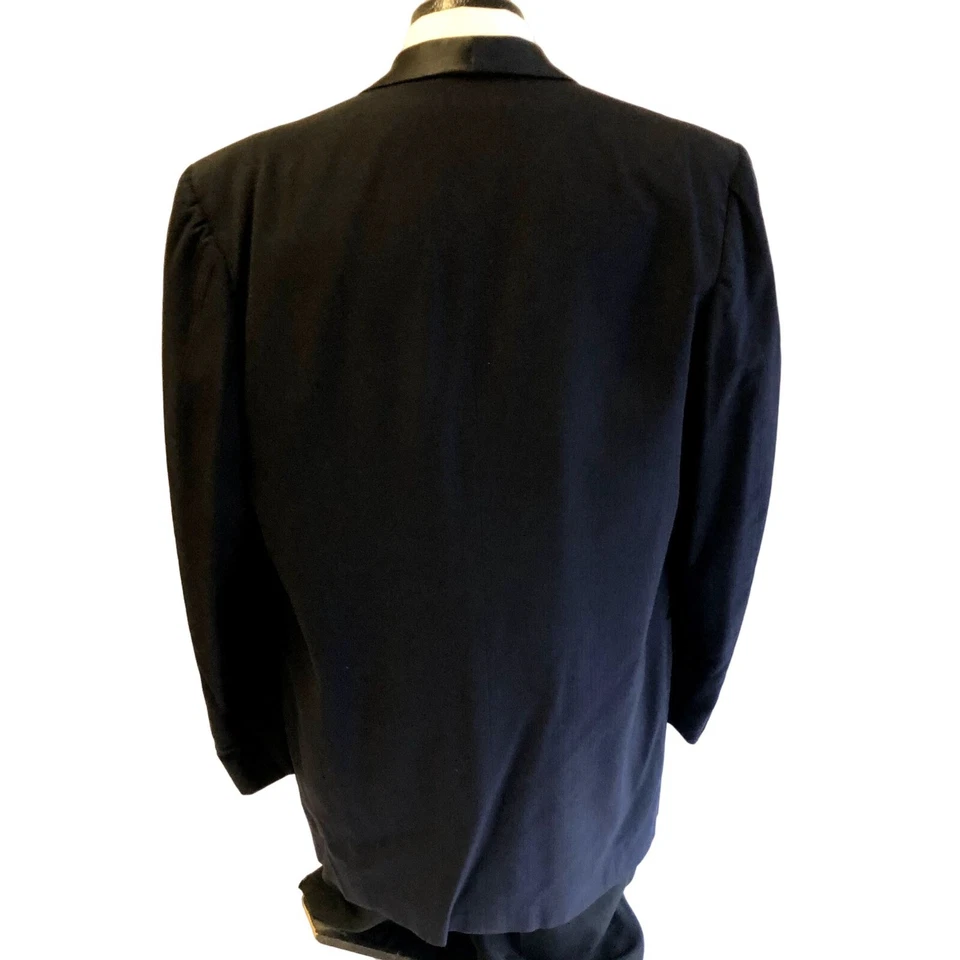 Vtg 30 40's BESPOKE Navy Wool Tux Black SILK Shawl Collar TUXEDO Formal Jacket - Image 3 of 4