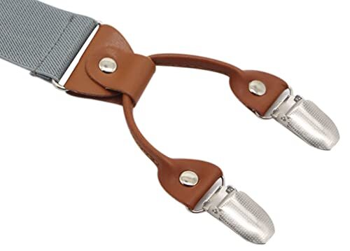 Men’s Y-Back 4 Metal Clip Elastic Wide Suspenders Perfect For Both Light Grey - Picture 4 of 4