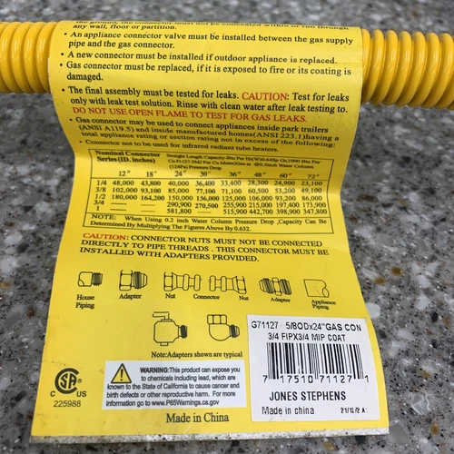 Jones Stephens G71127 24" Stainless Steel Gas Connector - Yellow - Picture 1 of 6
