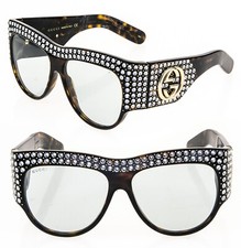GUCCI AUTHENTIC HOLLYWOOD FOREVER 0144 Blue Havana Crystal Sunglasses GG0144S