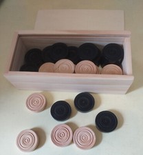 Wooden Draughts/Checkers Pieces. Set of Forty. Wooden Box.