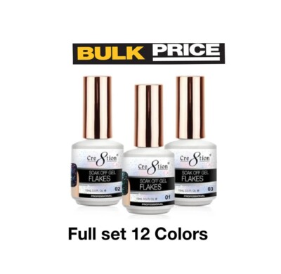 Cre8tion Soak Off Gel 0.5 Oz - Flakes Full Set 12 Colors