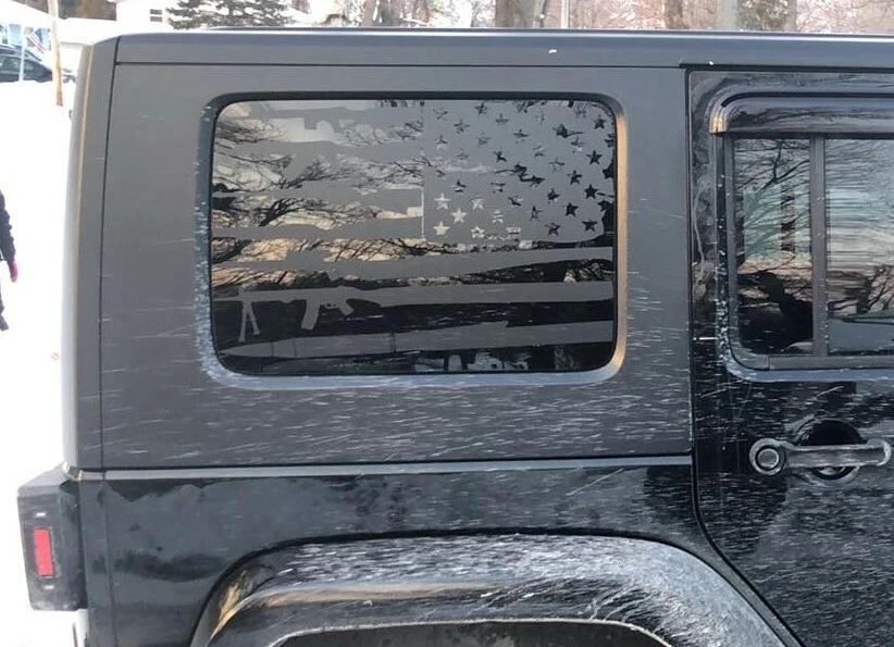 Adesivos para janela de arma bandeira americana compatíveis com Jeep Wrangler 4Dr JK JKU JL JLU 2007-2024 - Imagem 4 de 4