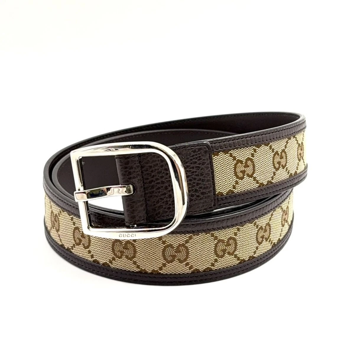 Ceinture GUCCI GG toile cuir x toile marron