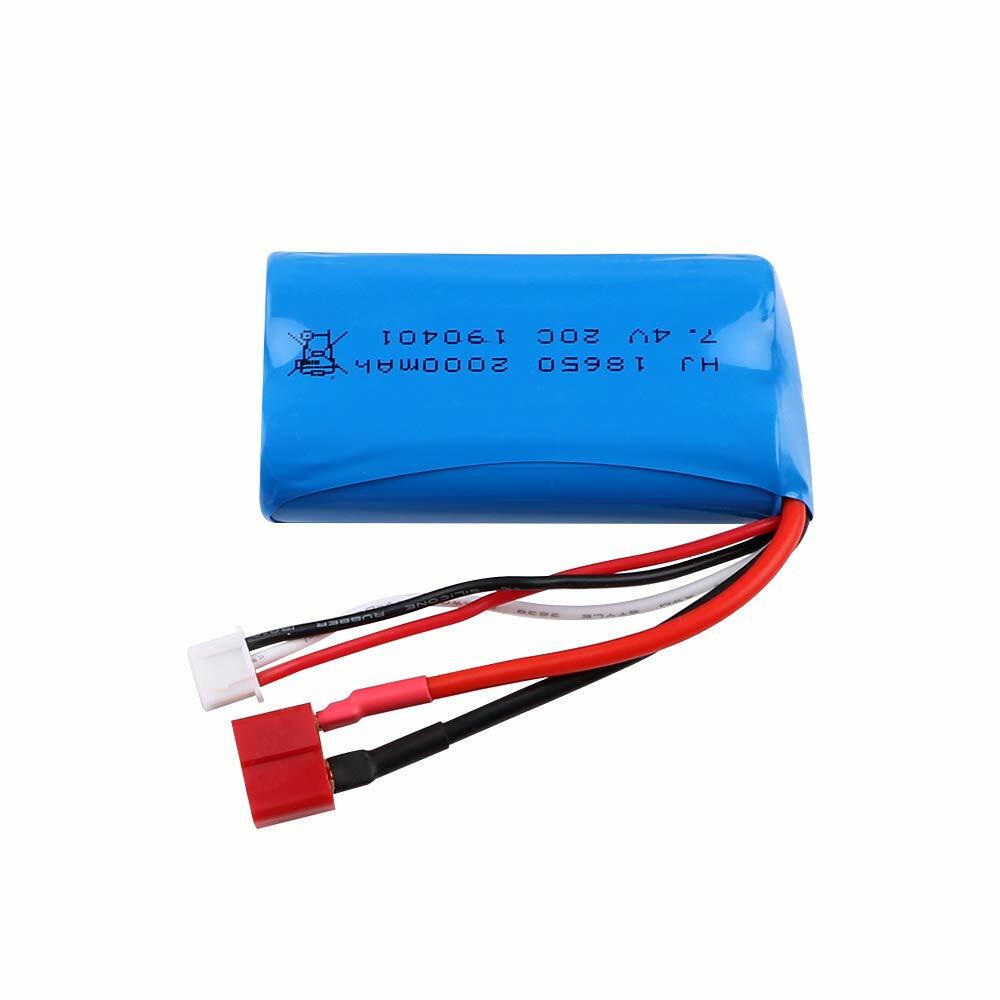 7,4V 2000mAh Akku 2S Li-Ion Battery T Plug mit USB Ladegerät für RC Auto Truck