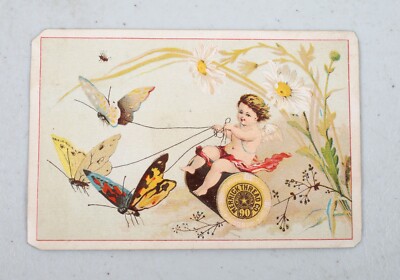 Victorian Trade Card Merrick Sewing Thread Co. Butterfly Power on a Spool 