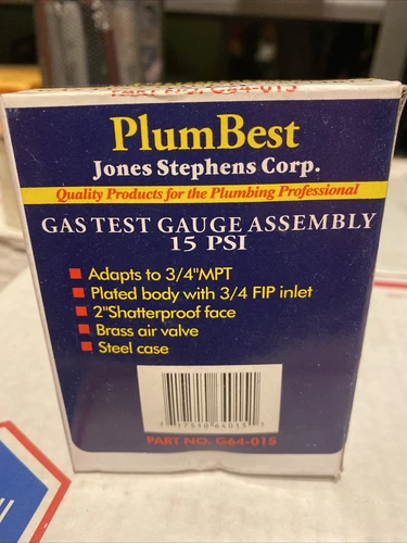 Jones Stephens 3/4 In. FIP 15 PSI Gas Test Gauge Assembly G64-015  - 1 Each - Picture 1 of 3