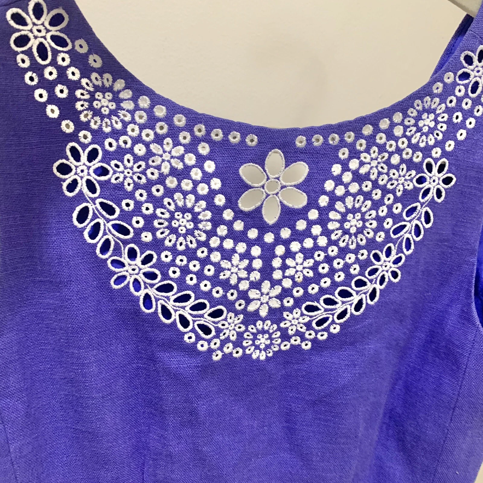 Abito donna Kate Spade Domino viola in lino ricamato taglia 4 con tasche