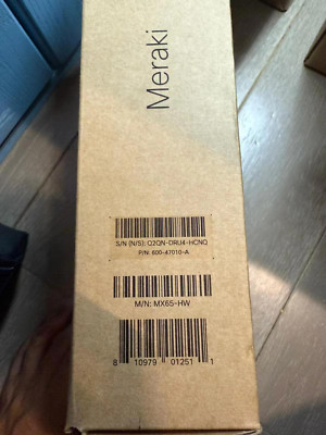 New Cisco Meraki MX65-HW Cloud Managed Security Appliance P/N: 600-47010-A