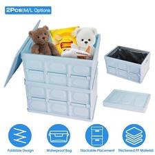 2PCS Collapsible Storage Bins with Lids Plastic Containers Stackable Storage Box