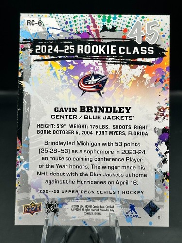 2024-25 UD Series 1 - Gavin Brindley - Rookie Class - RC-9 - Picture 2 of 2