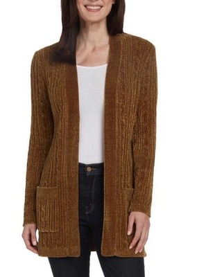 Matty M Plus XXL Brown Long Sleeve Knit Chenille Cardigan Open Front