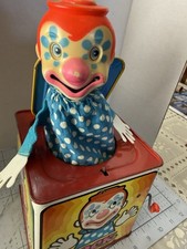 Vintage Jack in the Box 1971 MATTEL Crank Clown Tin Toy TESTED AND WORKS