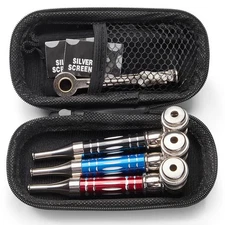 ( 3Pack ) 4.3" Long Metal Lay Flat Tobacco Smoking Hand Pipes with Caps Lids