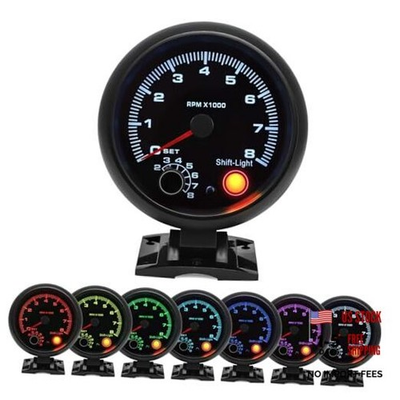 #ad 3.75quot; 95mm Tachometer 0 8000 Large RPM Gauge 7 Color Car AUTO Tacho Black $40.99