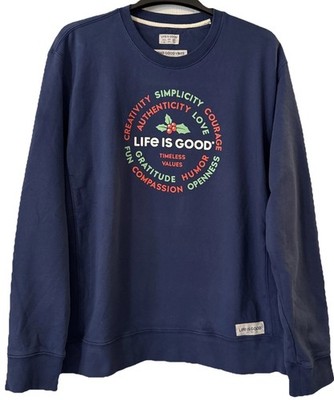 Life Is Good Mens Navy Blue Pullover Sweatshirt Long Sleeve Timeless  Values XXL